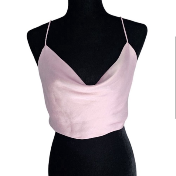 Zara Pink Satin tie open back crop top - Picture 4 of 5